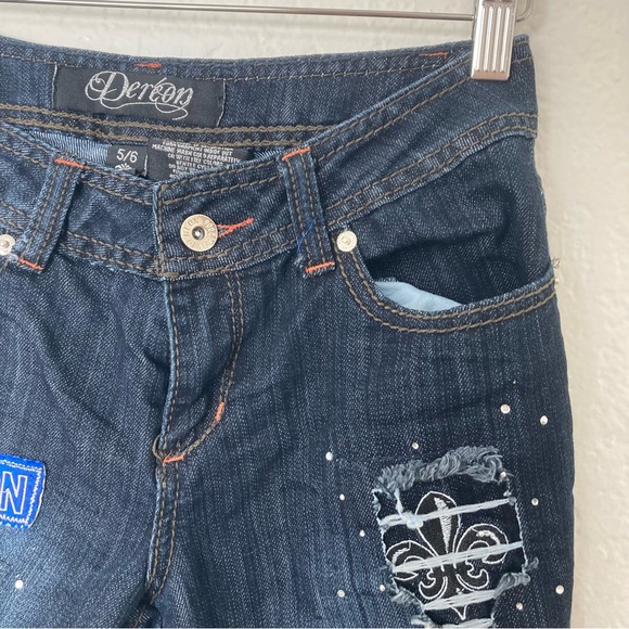 Dereon Bedazzled Distressed Patched Skinny Jeans, Size 5/6 - Picture 2 of 7